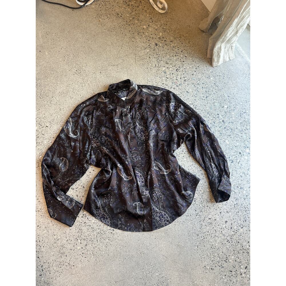 Linda Allard Ellen Tracy Women’s 24 Top 100% Silk Paisley Blouse Brown Purple